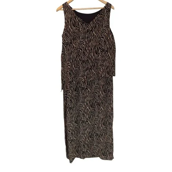 Vintage Zebra Print Sleeveless Maxi Dress Womens Size 14 by MSK Made in USA - Picture 2 of 6